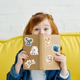 Pack of 50 Stickers Animals Children Cute Cartoon Stickers Animals Vinyl Stickers with Watercolour Animals Motifs Waterproof Funny Animal Stickers for Kindle Scrapbook Laptop Phone Water Bottle