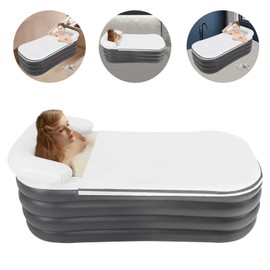 Inflatable Bathtub 6ft Adult Bath Freestanding Inflatable Bathtub 4-Layer Foldable Blow Up Bath Tub w/Electric Air Pump for Soaking Tub, SPA,Ice Bath,Supports Up to 220 LBS (Grey)