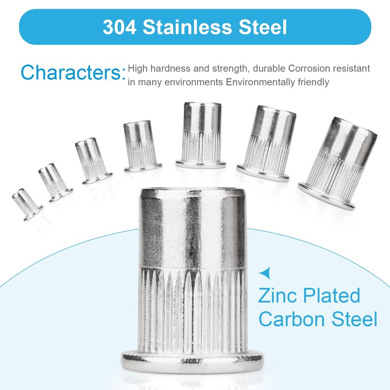 Vmuter 224Pcs Metric Rivet Nut Kits, 304(18-8) Stainless Steel Flat