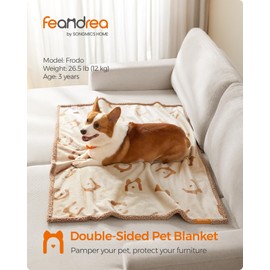 Feandrea Waterproof Dog Blanket, Sherpa Fleece Pet Blanket for Small and Medium Dogs, Cats, 127 x 101 cm, L, Machine Washable, Reversible Dog Couch Cover Protector, Beige PPB050K01