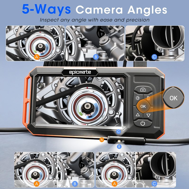 Triple Lens Borescope with 5" IPS Screen, 1920P HD Inspection