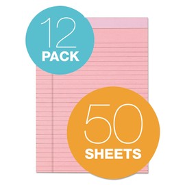 TOPS 63150 Prism Plus Colored Legal Pads, 8 1/2 x 11 3/4, Pink, 50 Sheets, Dozen