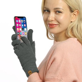 ViGrace Womens Winter Touchscreen Gloves Cable Knit Warm Lined 3 Fingers Dual-layer Touch Screen Texting Thermal Glove for Women