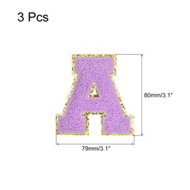 MECCANIXITY Chenille Letters a Patches Large Size 80mm/3.15 Inch Iron-on Letters a Patches Golden Glitter Embroidered Patches for Clothing, Shoes, Hats, Backpacks Pack of 3(Purple)