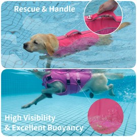 Dog Life Jacket Medium, High Flotation Dog Life Vest for Swimming Boating, Reflective Puppy Lifejacket with Superior Buoyancy and Rescue Handle, Adjustable Dogs Floating Vests