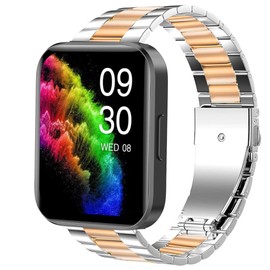 Blueshaweu Compatible for RUIMEN Smart Watches Band, 22mm Quick Release Stainless Steel Metal Replacement Strap Bracelet Men & Women Compatible with RUIMEN D1/H1 Smart Watches (Silver-Rose)