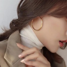 Stocking Stuffers Holiday Outfits for Women 2024 Wide Gold Hoop Earrings 14k Gold Plated Large Hoop Earrings for Women Lightweight Hypoallergenic Thick Gold Hoops Jewelry for Women Trendy 30/40/50/60/70mm