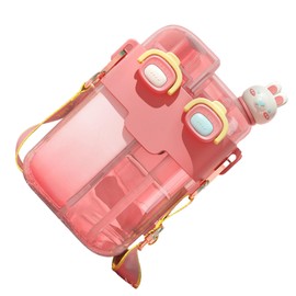 Kawaii Double Drinking Water Bottle, Adjustable Shoulder Strap Lightweight Kawaii Water Bottle Cute Appearance Exquisite for Outdoor Sports for Office (Coral 780ml)