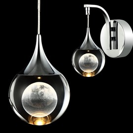 Sedelan LED Crystal Wall Sconce, Moon Modern Wall Light Fixture, 5W Dimmable Wall Lights for Bedroom Bedside Living Room Bathroom Corridor Hallway, Chrome