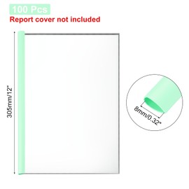 PATIKIL 100Pcs Binding Bars, 8mm Binding Bars Slide Grip 50 Sheets Capacity A4 Size Report Binder Teardrop Shape Presentation Binder for Report Cover Resume, Green