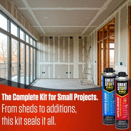 GREAT STUFF PRO Gaps & Cracks 24oz, Window & Door 20oz Polyurethane Foam Sealant and Cleaner Kit for AWF PRO AWF 1300 High Precision Spray Foam Gun and Gloves (Two Can Kit)