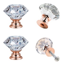 GKONGU Drawer Knobs, Pack of 10 Crystal Glass Door Knobs, Cabinet Knobs, Small Rose Gold Metal Handles for Kitchen Cabinet, Wardrobe, Chest of Drawers, Furniture Handle, Hardware Decoration