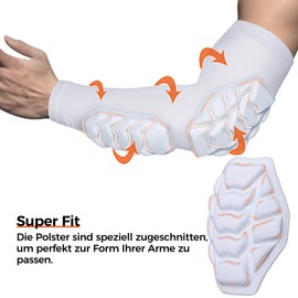 COOLOMG Armlinge Ellenbogenpad Kompression Basketball Fußball Handball Volleyball Crashproof für Damen Herren Jungen 1 Paar MEHRWEG (weiß, M)