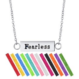 Wild Essentials Fearless Essential Oil Diffuser Bar Necklace Gift Set Aromatherapy Pendant, 24" Stainless Steel Chain, 12 Color Refill Pads and Pure Oils: Lavender, Peppermint, Inner Calm, Zen
