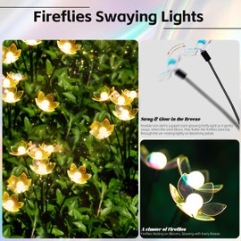 SRNPMIU Solar Lights Outdoor, Solar Firefly Swaying Light with Flower, Garden Decor Lights, IP65 Waterproof, 2 Lighting Modes, Yard Patio Pathway Decoration, Gifts for Women, Grandma (4Pack 24LED)