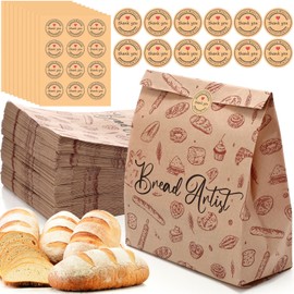 Weekgrat 100 Pcs Kraft Paper Bread Bags for Homemade Bread 13.8 x 9.5 Inch Sourdough Bread Bags Large Paper Bakery Bags for Bread Loaves Homemade Bread Storage Bags with 120 Sealing Stickers