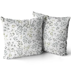 XPHZZL Cushion Covers Set of 2 Pack 45 x 45 cm（18x18 inch）- Dutch Velvet Double Sided Garden leaves Decorative Pillow Covers for Sofa Bed Garden Outdoor Spring Decor Set of 2-White