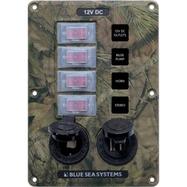 Blue Sea Systems 4324-BSS Panel Switch H2O CB 4POS SCKT, Camouflage