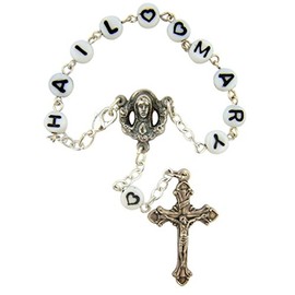 Rearview Mirror Auto Rosary with Hail Mary Prayer Beads and Madonna Centerpiece