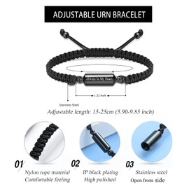 Hearbeingt Cremation Urn Bracelet for Ashes Adjustable Rope Cylinder Urn Bracelet Bangle for Ashes for Men Women Stainless Steel Memorial Keepsake Bracelet Jewelry