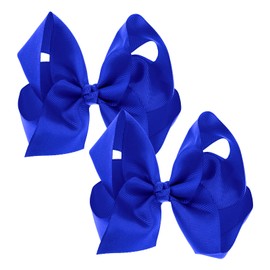 Sibba Ribbon Hair Bows Clips Barrettes 2 Pieces 6 Inch Vintage Big Ponytail Holder Cheerleading Hairpin Children's Christmas Day Decorative Hairbows Styling Headpiece Girl Toddler Infant (Blue)