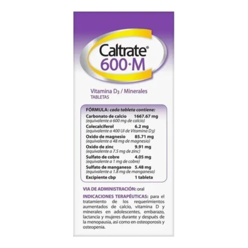 Suplemento Calcio 600 400 Frasco Tabs Sabor Caltrate