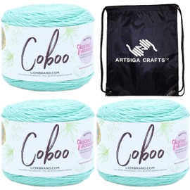 Lion Brand Knitting Yarn Coboo Yarn Lichen 835-173 (3-Skeins) Same Dye Lot DK Light Worsted #3 Soft 50% Cotton, 50% Bamboo Bundle with 1 Black Project Bag