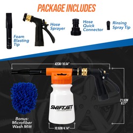 SwiftJet Car Wash Foam Gun + Microfiber Wash Mitt - Foam Cannon Works with Any Soap - Garden Hose Car Foam Sprayer - Car Wash Kit - Car Accessories Foam Blaster (Orange Foam Gun with Mitt)