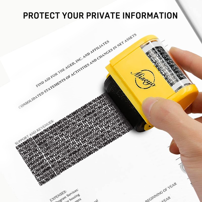Miseyo Wide Identity Theft Protection Roller Stamp Set - Yellow