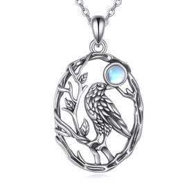 AXOMY Raven Necklace 925 Sterling Silver Crow With Moonstne Pendant Necklace Raven Jewelry Gifts for Women