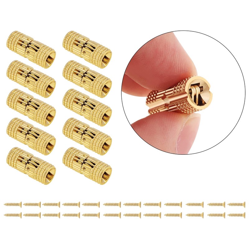 HOJLKLD 6Pcs 8 mm Hidden Brass Barrel Hinges, 180 Degree