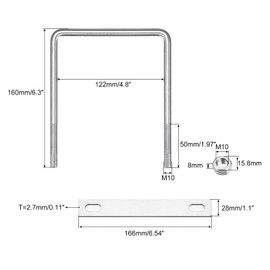 sourcing map U Bolts U Bolts M10 x 122 mm x 160 mm Square U Shackle Bolt 304 Stainless Steel U-Bolts with Nut Plate Bracket Clamp Fence Attachment for Roof Box Car Pipe Towing