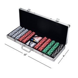Poker Chip Set for Texas Holdem, Blackjack, Gambling with Carrying Case, Cards, Buttons and 500 Dice Style Casino Chips (11.5 Gram) by Trademark Poker, Silver