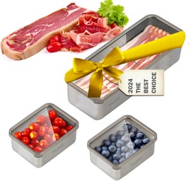 RAJOVE 3 Pack Deepen Bacon Cheese Containers - 304 Stainless Steel Storage Container Fridge Organizers with Lids, Dishwasher Safe, Ideal for Deli Meat, Fruit, and Lunch Storage