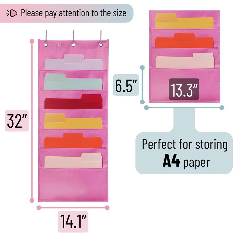 Mr. Pen Fabric Hanging-Wall File Organizer, Pink