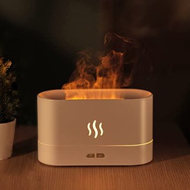 INGEQUIS Difusor de Lmpara Nocturna con Forma de Llamas, 2 Modos de Brillos Ajustables, Humidificacin Silenciosa de 180ml, Lmpara Nocturna Decorativa 