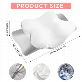 Hahafelt Cervical Neck Pillowcase (Only Pillowcase) Satin Pillowcase with Zipper Ergonomic Pillowcase Contour Pillow Case Cover for Side Back Stomach Sleepers (White and Gray,Queen Size)