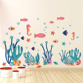 SMAOSTORE Wall Sticker, Undersea World, Underwater Animals, Aquatic Plants, Corals, Seashells, Sea Animals, Fish, Seaweed, Sea Bubble, Stylish, Children's, Room/Bedroom/Study