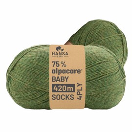 HANSA-FARM Alpacare 75% Washable Baby Alpaca Socks, 224 g Set (2 x 112 g) Sock Wool, Scratch-Free Wool for Knitting & Crocheting, HF285 Medium Green Melange