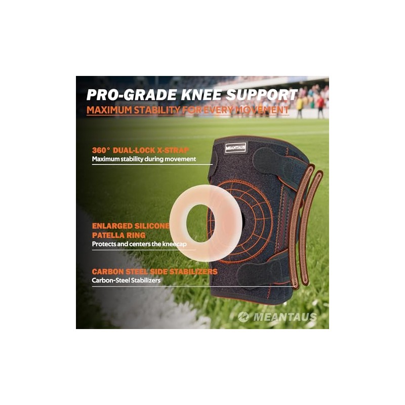 Knee Brace, Adjustable Compression Knee Support with Side Stabilizers, Patella
