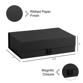 Hard Black Gift Box With Magnetic Closure Lid 10.5"x7"x3" Pack Of 2 Black Ribbed Rectangle Favor Boxes With Black Ribbed Finish For Wedding, Bridesmaid Groomsman Proposal, Clothing (2 Boxes)