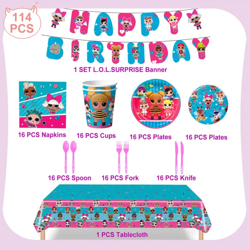 114 Pcs Vajilla De Lol Surpries Cumpleaños Decoración Fiesta