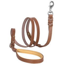Riparo Heavy Duty Leather Braided Dog Leash with 2 Handles,Padded Traffic Handle for Extra Control, 6 Foot Dog Training Walking Leashes for Medium Large Dogs (Brown, M: 1/2" x6ft)