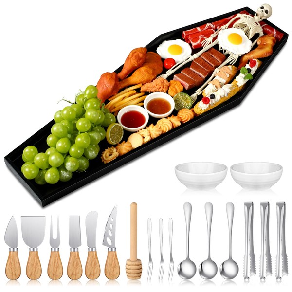 Funnymoom 32 Inch Halloween Coffin Charcuterie Boards Set with Posable