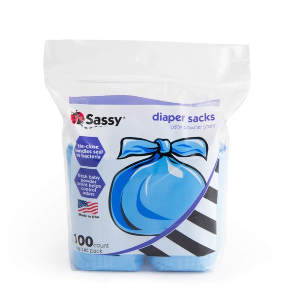 Sassy Disposable Scented Diaper Sacks - 100 Count - 50 Sacks per Roll, Blue (40012)