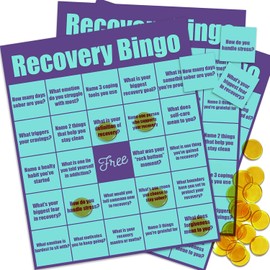 Recovery Bingo, Recovery Game for Adults in Addiction Groups – 24 Cards and 200 Chips, Motivational Recovery Activity for Counseling Sessions, Rehab Centers, and Support Meetings