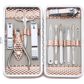 Kit de manicura profesional de acero inoxidable Keiby Citom KC957121 – 12 piezas oro rosa