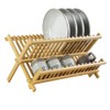 KKTONER Bamboo Dish Drying Rack 2 Tier Foldable Plate Organizer