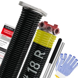 KaiMinDogz Pair of 1.75" Garage Door Torsion Springs Set with Non-Slip Winding Bars&Gloves, High Precision Electrophoresis Oil-Free Black Coated for Replacement, MIN 16,000 Cycles (0.207 x 1.75"x 18")