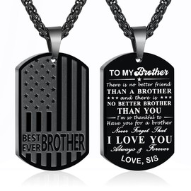 GLITTO To My Brother Necklace Gifts from Sister, Best Brother Ever Dog Tags American Flag Pendant Chain Jewelry Christmas Birthday Valentines Father's Day Gifts Ideas Presents for Men Boys Black